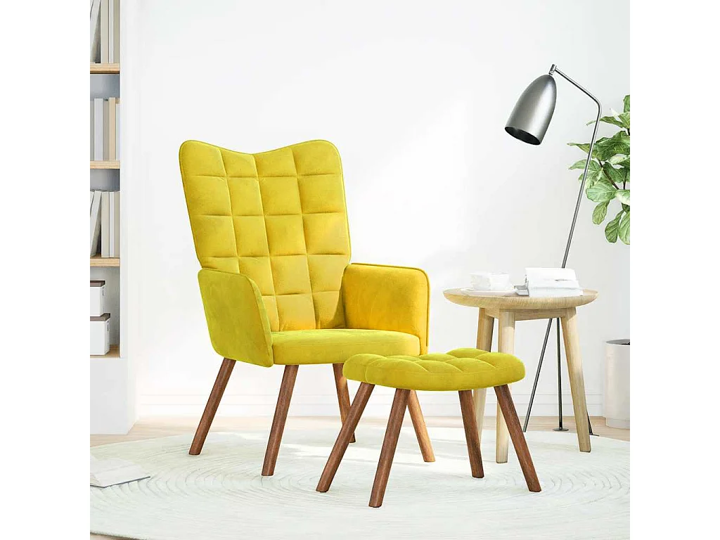 Relaxsessel mit Hocker | Lounge Sessel Gelber Samt SHL5764