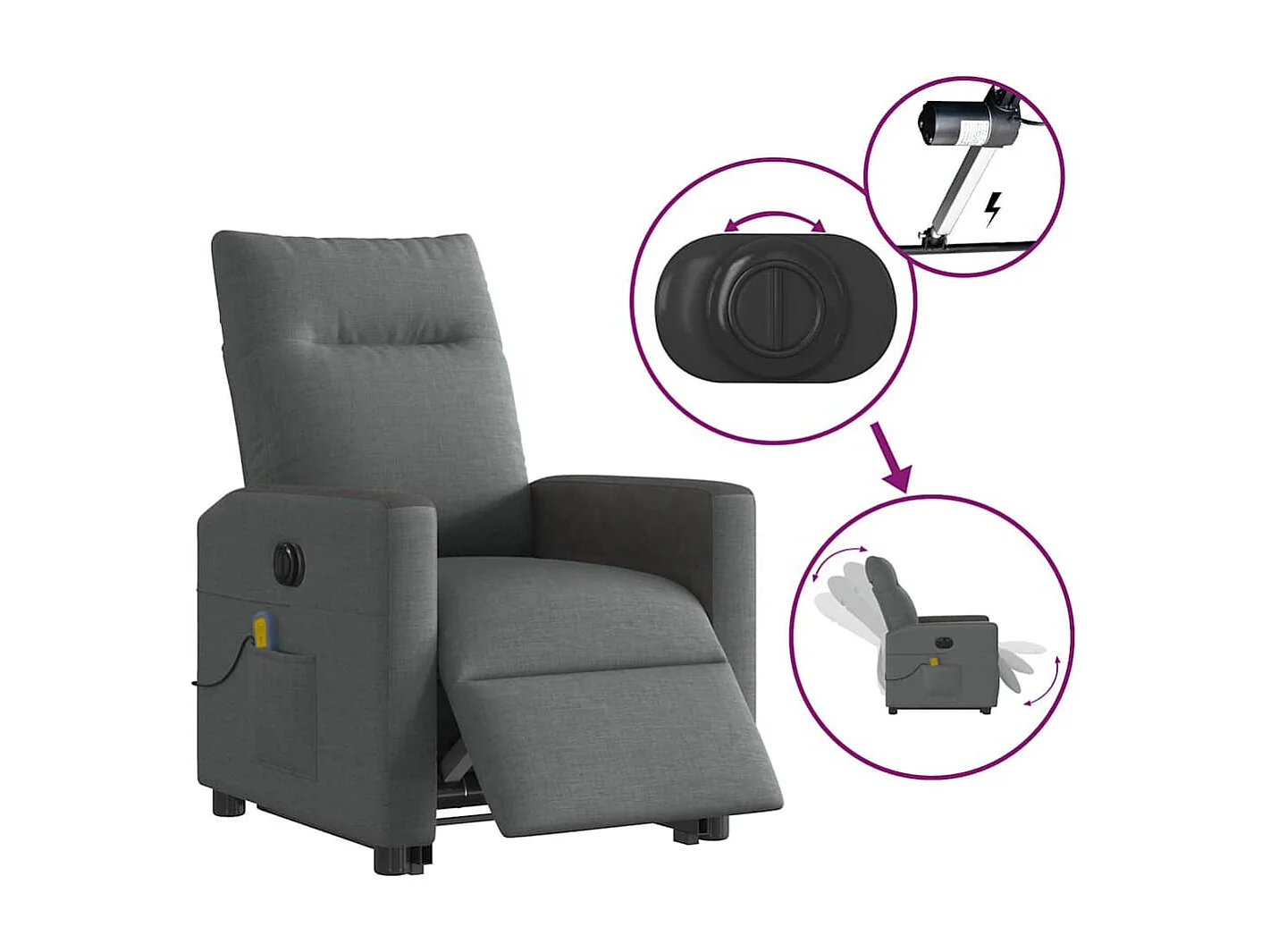 Fauteuil inclinable électrique-Chaise de relax-Fauteuil de Massage Gris foncé Tissu SHL3364