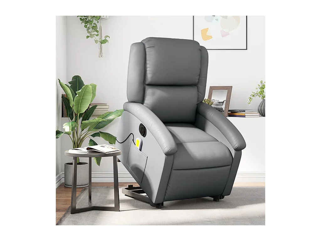 Poltrona Confortável | Poltrona reclinável elevatória elétrica couro artificial cinza SHL621223