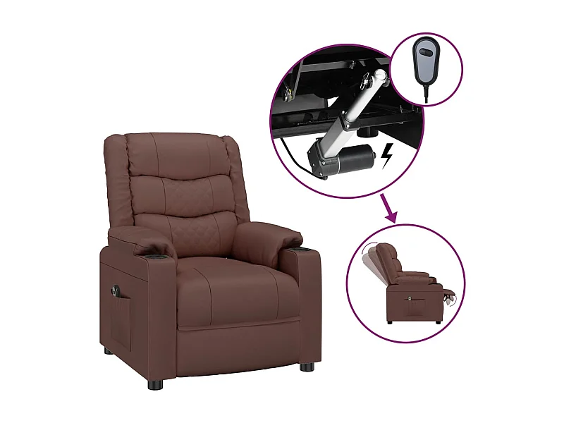 Relaxstoel | Fauteuil verstelbaar elektrisch kunstleer bruin