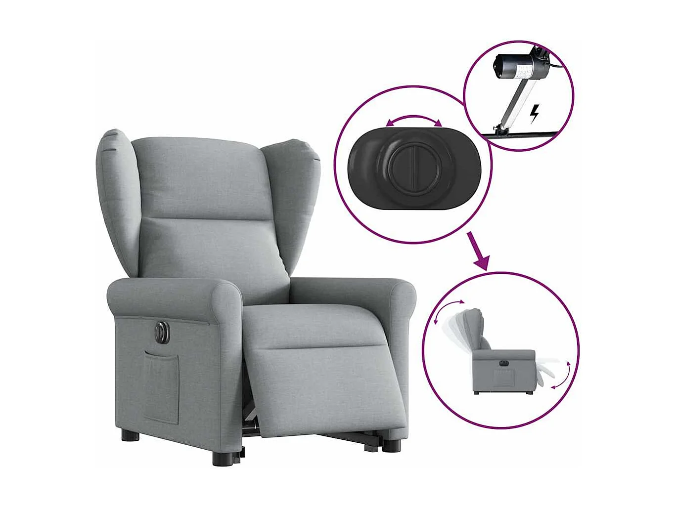 Fauteuil inclinable électrique-Chaise de relax-Fauteuil TV gris clair tissu SHL4164
