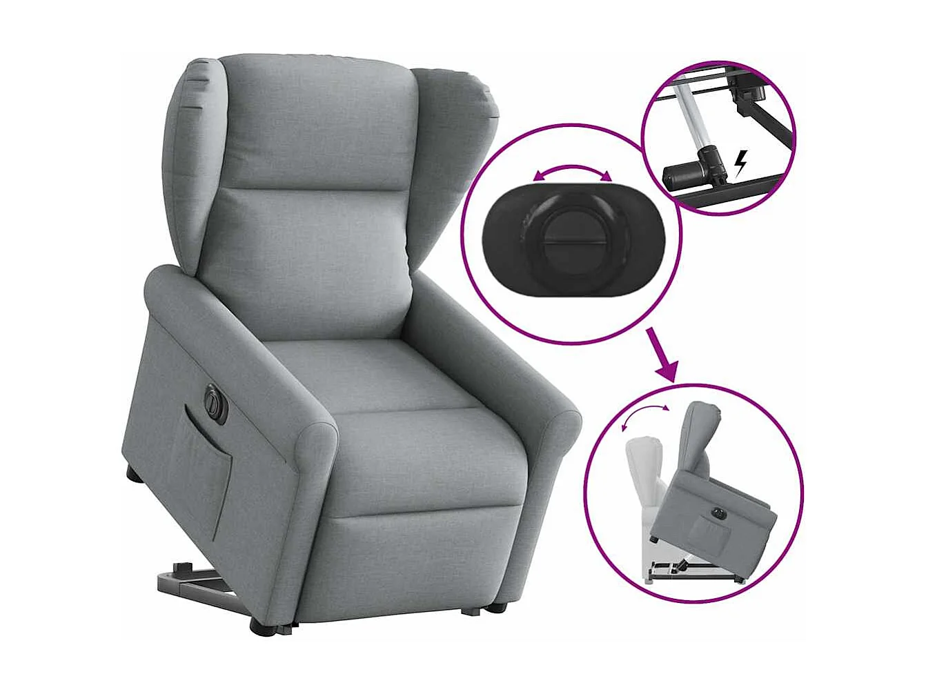 Fauteuil inclinable électrique-Chaise de relax-Fauteuil TV gris clair tissu SHL4164