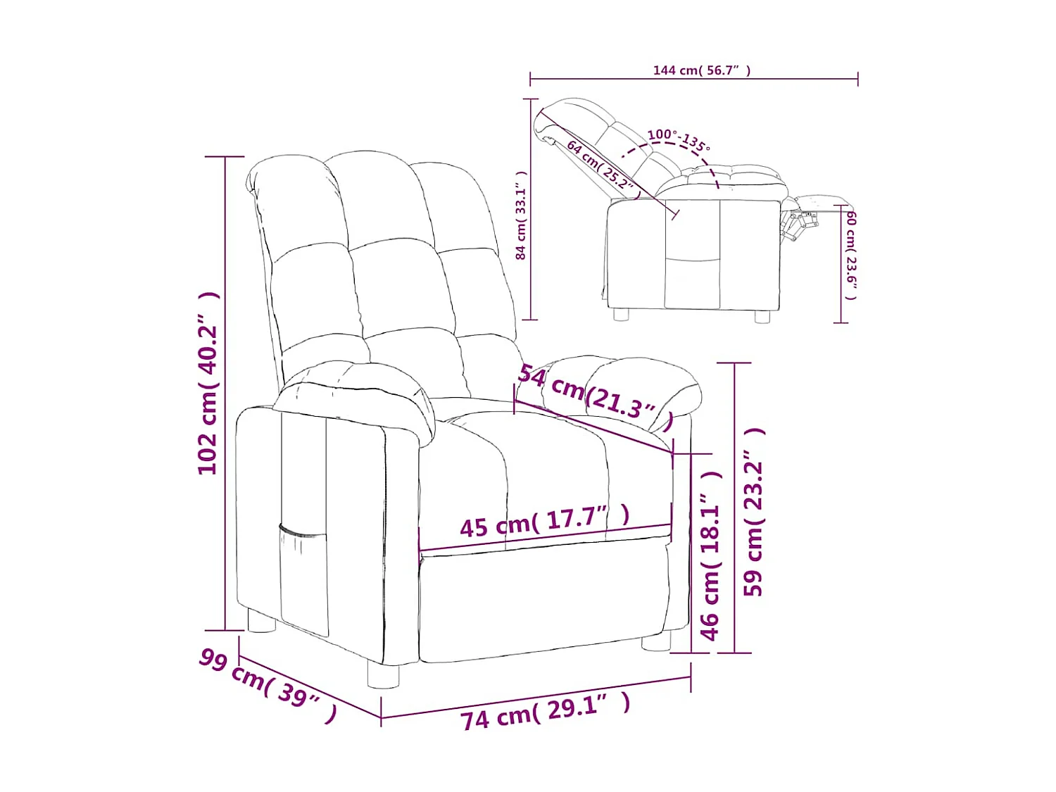 Sillón de relax | Silla | Sillón reclinable de tela gris oscuro SHL2369