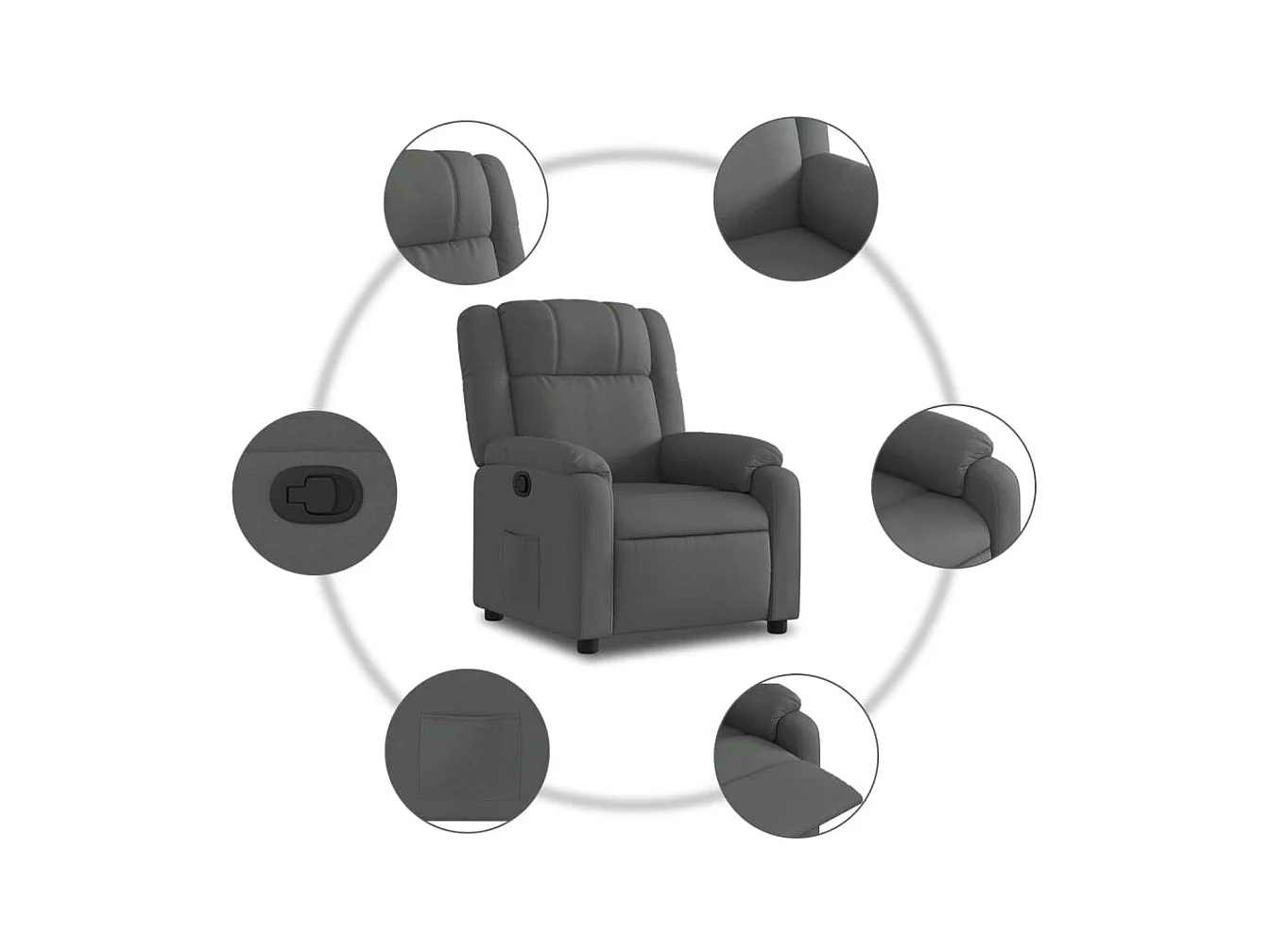Fauteuil inclinable-Chaise de relax-Fauteuil salon gris foncé tissu SHL4372
