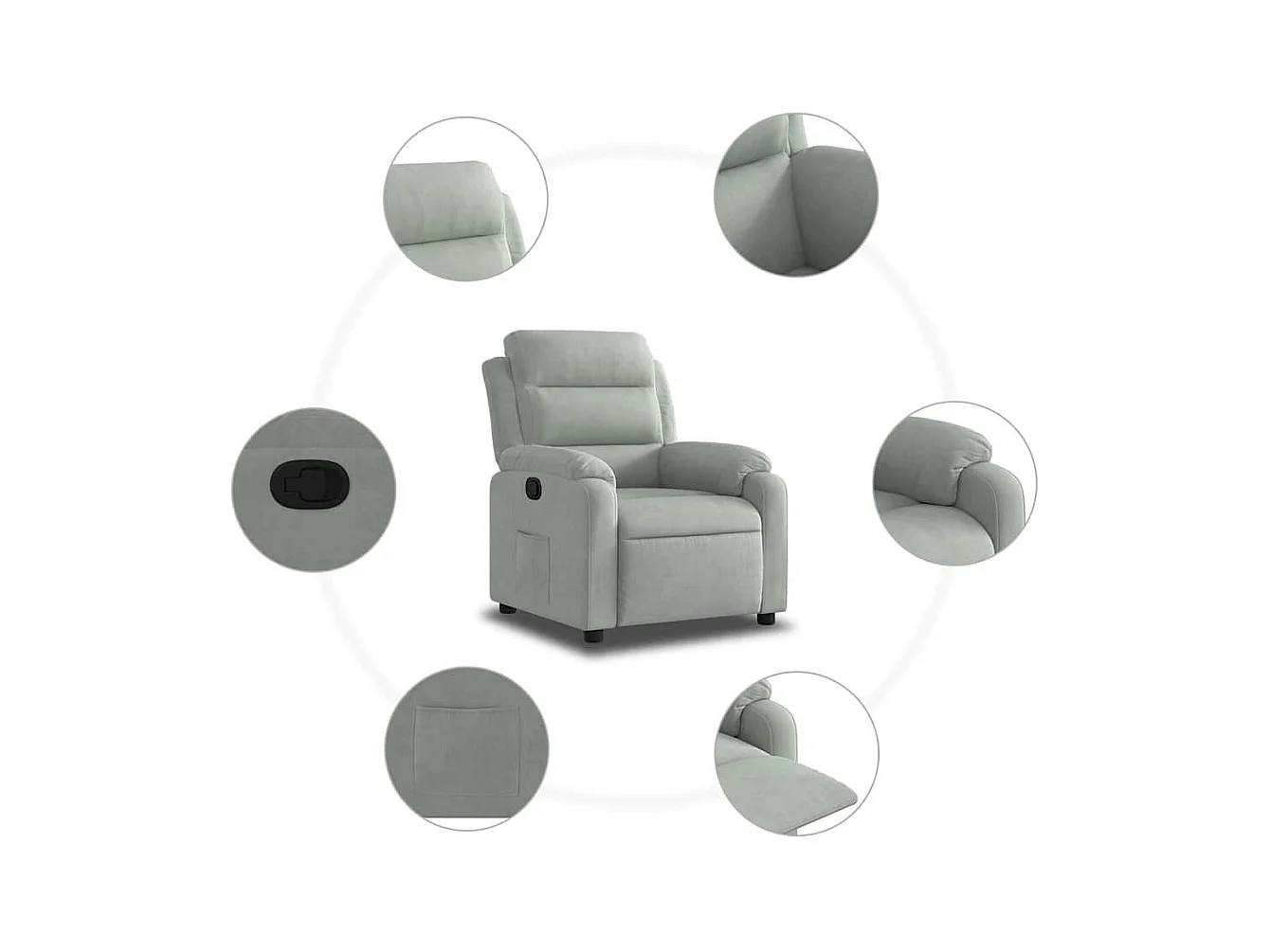 Sillón de relax | Silla | Sillón reclinable de terciopelo gris claro SHL6952
