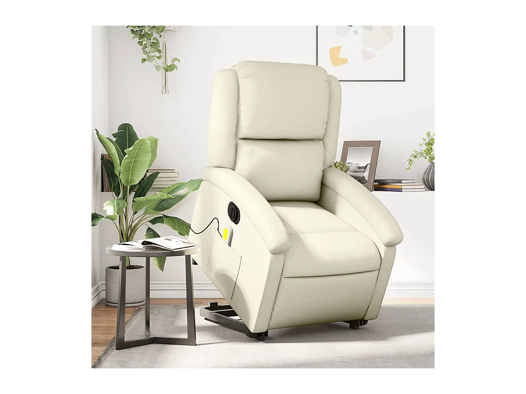 Sillón de salón | Silla | Sillón de masaje elevable eléctrico cuero sintético crema SHL5341