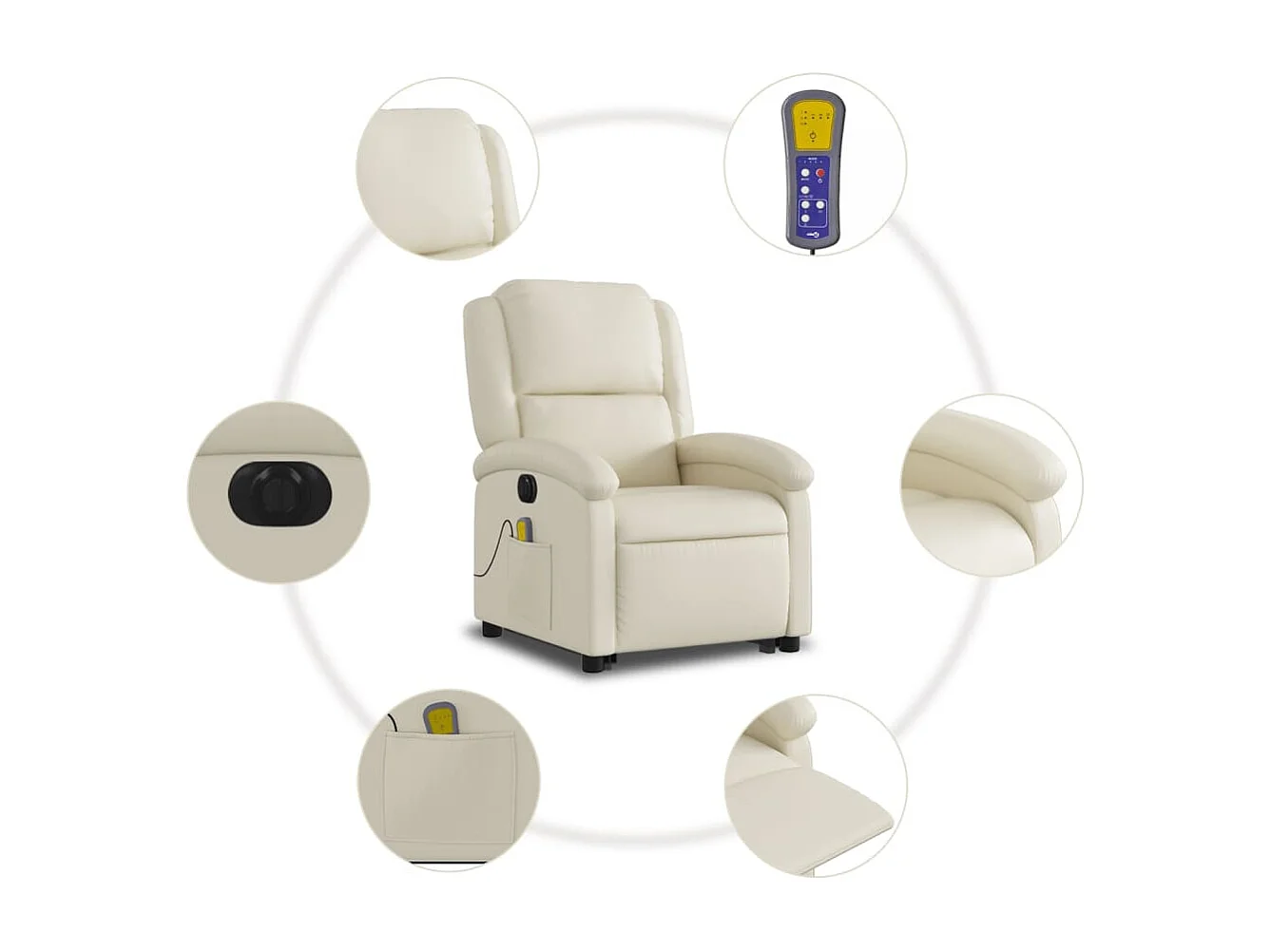 Fauteuil inclinable électrique-Chaise-Fauteuil de Massage crème similicuir SHL4191
