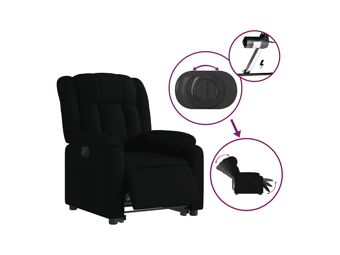 Silla de relax | Sillón eléctrico reclinable elevable de tela negro SHL4882
