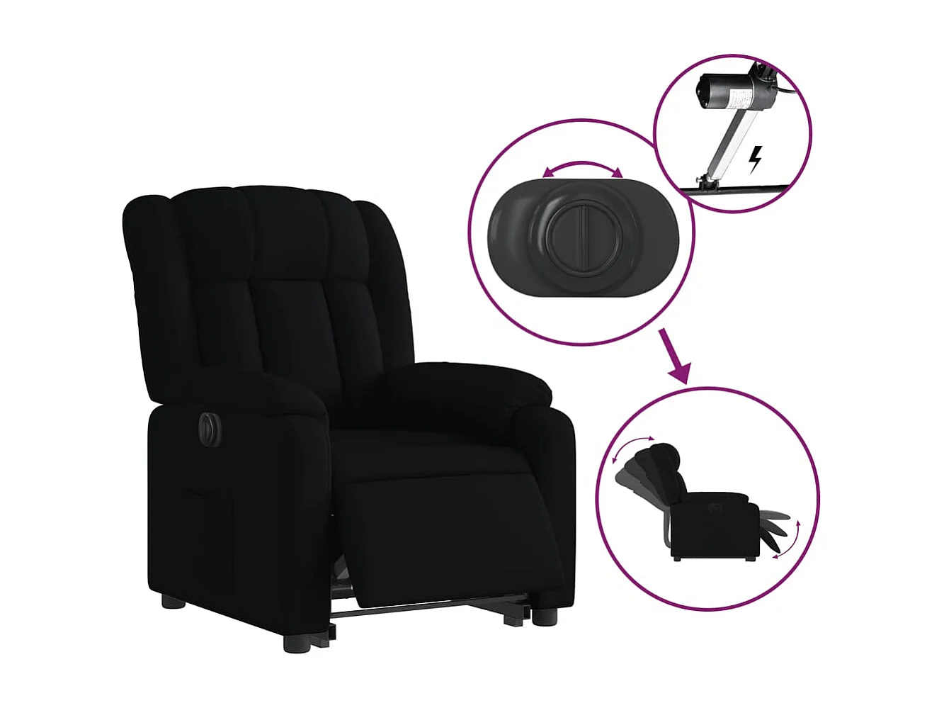 Silla de relax | Sillón eléctrico reclinable elevable de tela negro SHL4882