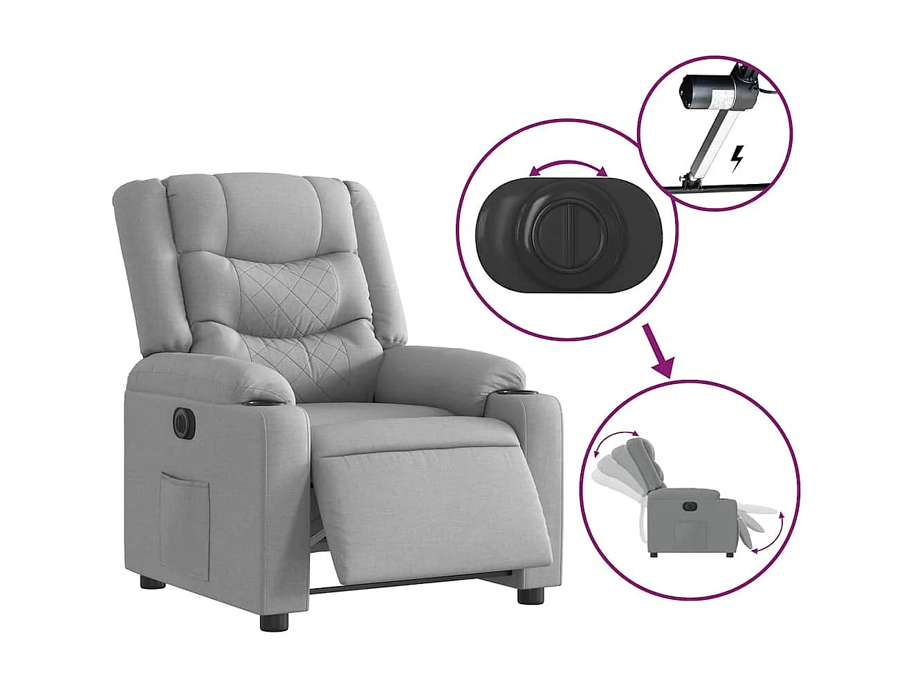 Fauteuil inclinable électrique-Chaise de relax-Fauteuil salon Gris clair Tissu SHL1351