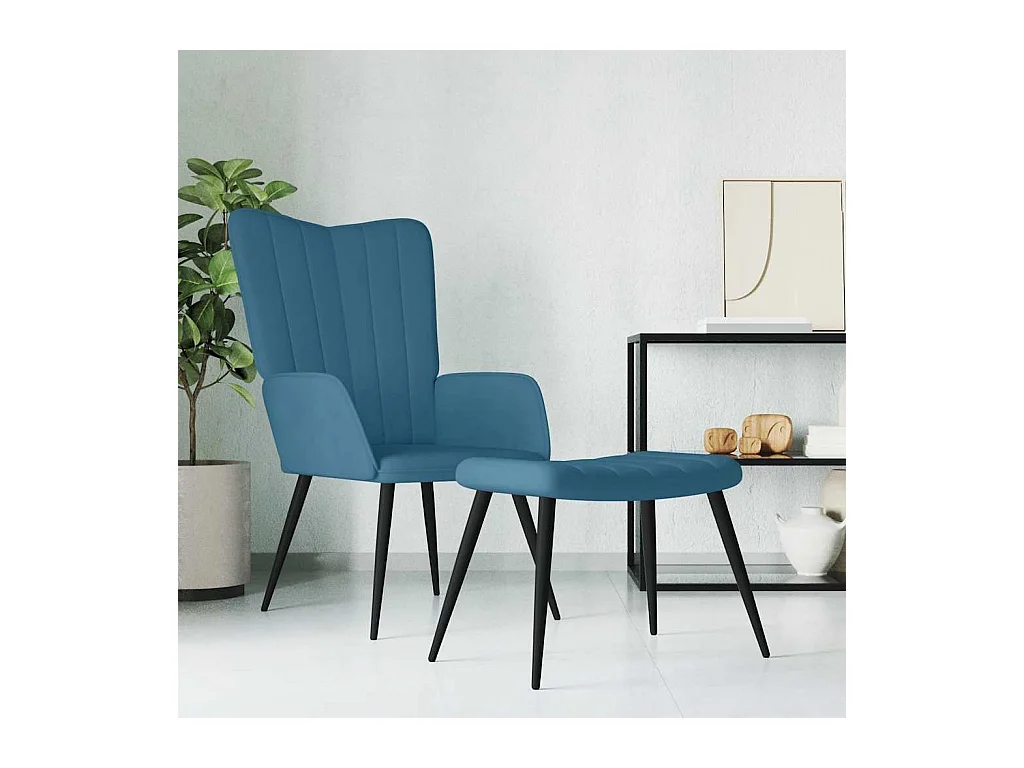 Chaise de relaxation moderne avec tabouret-Fauteuil de Salon Bleu Velours SHL1665
