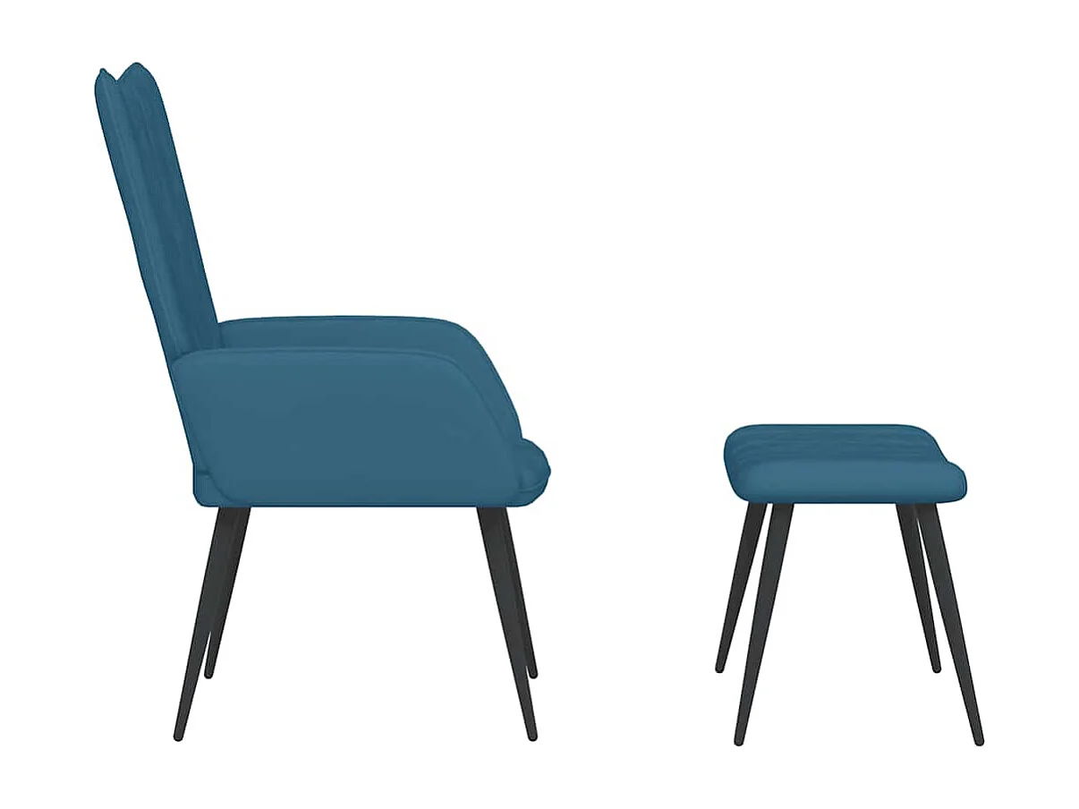 Relaxsessel mit Hocker | Lounge Sessel Blau Samt SHL51220
