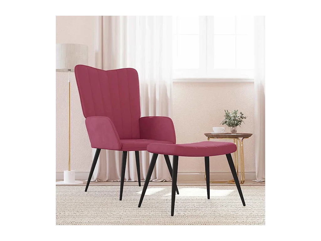 Sillón de relax | Silla de relax con taburete terciopelo rojo tinto SHL2317