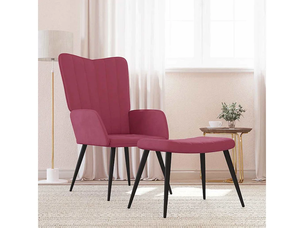 Relaxsessel mit Hocker | Lounge Sessel Weinrot Samt SHL12958