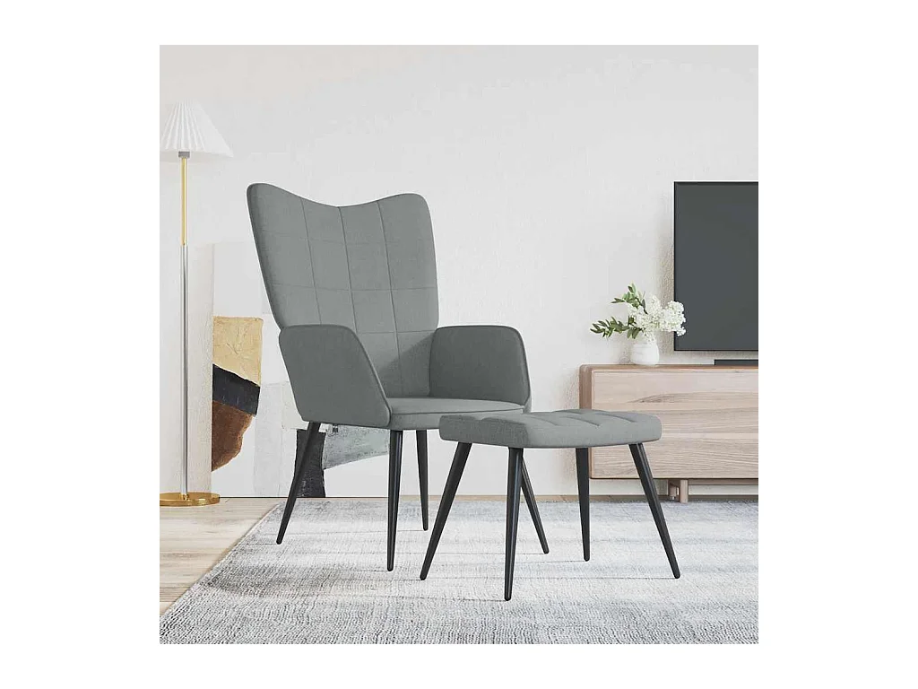 Silla de relajación | Sillón de relax con reposapiés tela gris claro SHL7151