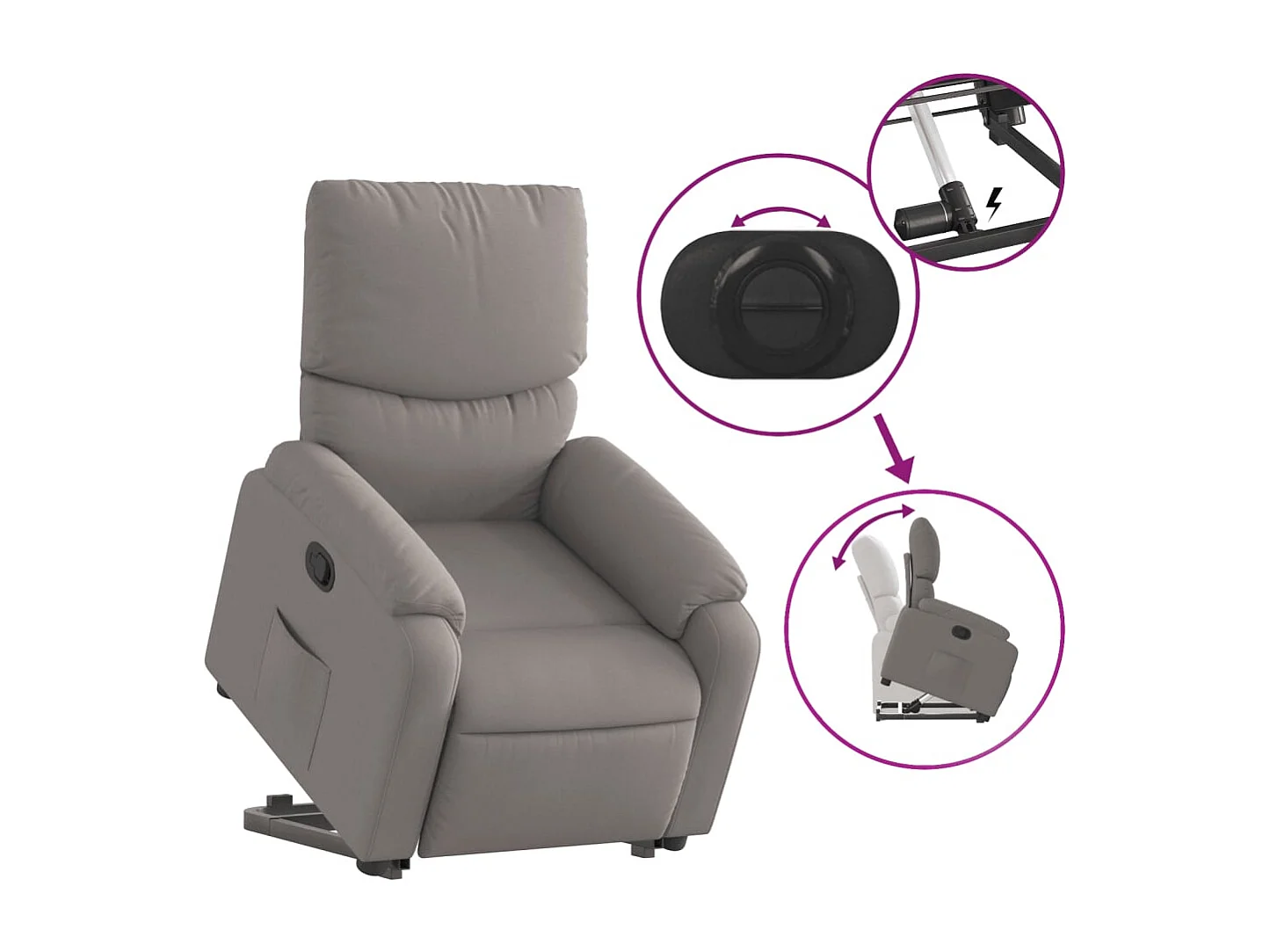 Sillón de relax | Silla | Sillón reclinable elevable tela gris taupe SHL3413