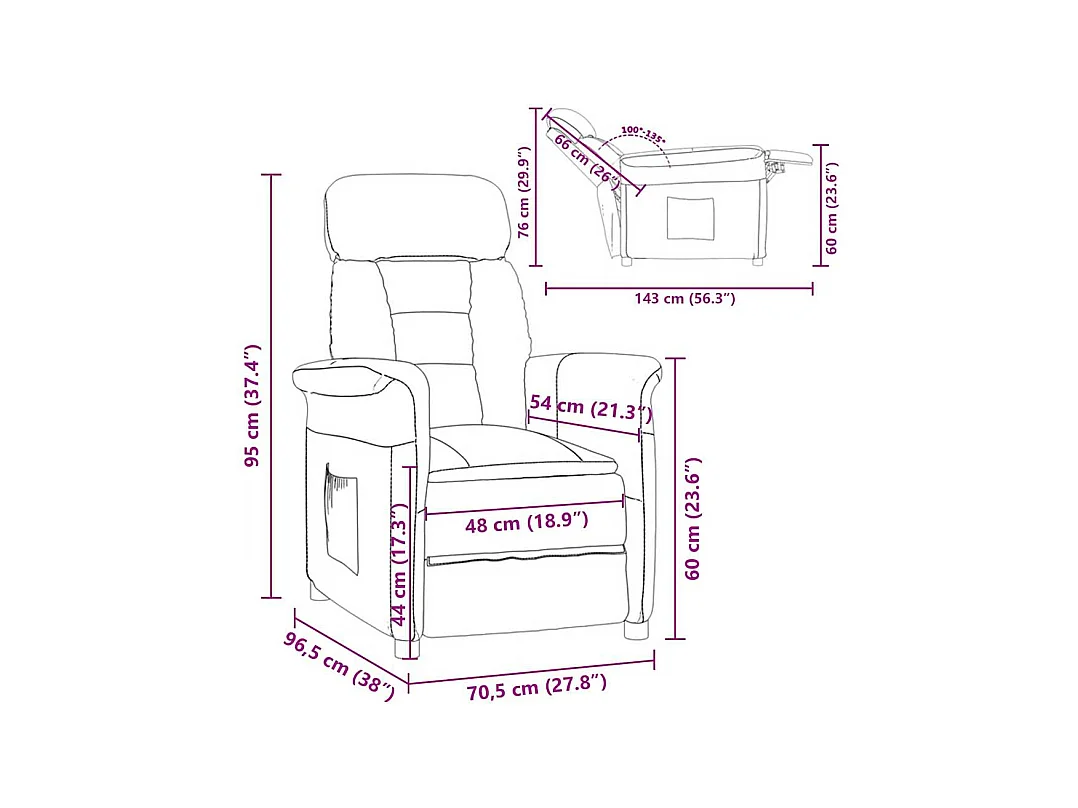 Sillón de relax | Sillón reclinable crema Crema 70.5x96.5x95 cm Tela y metal SHL9804