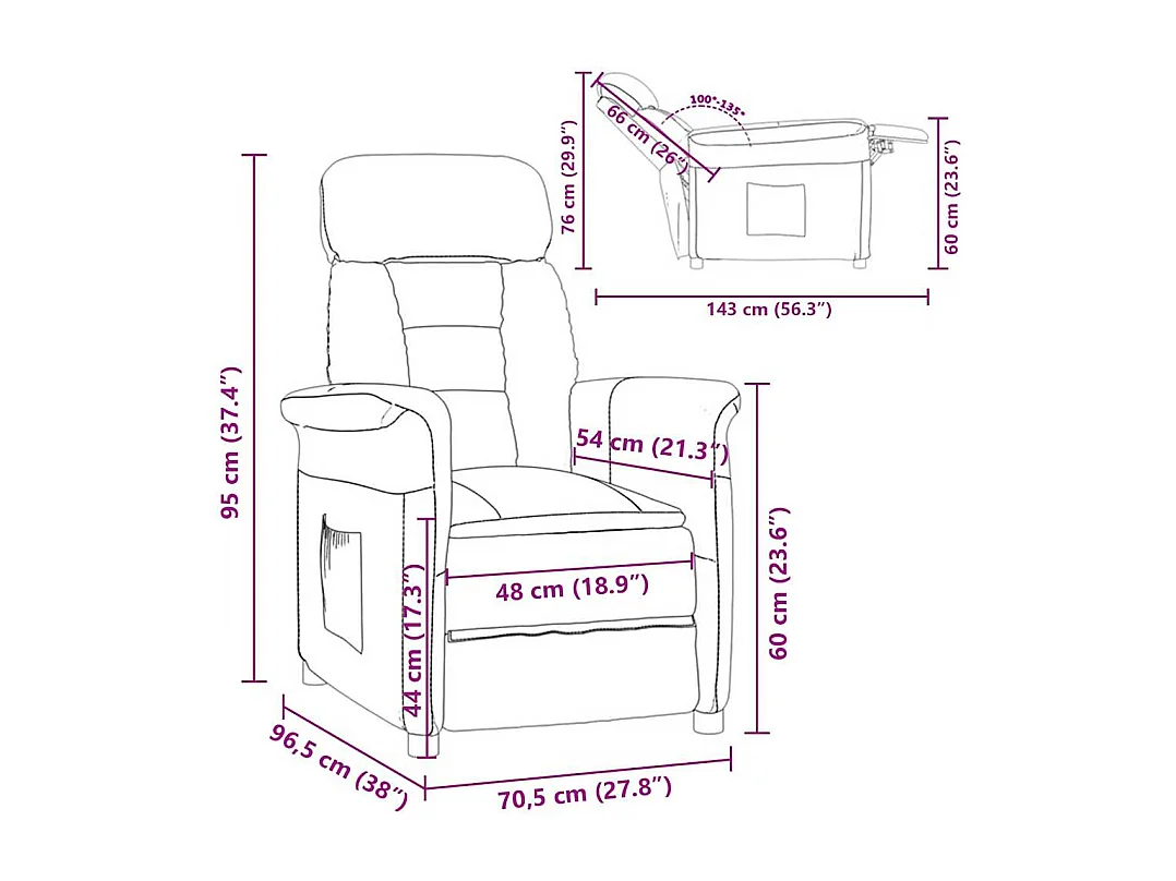 Sessel mit Liegefunktion Creme Creme 70.5x96.5x95 cm SHL46556