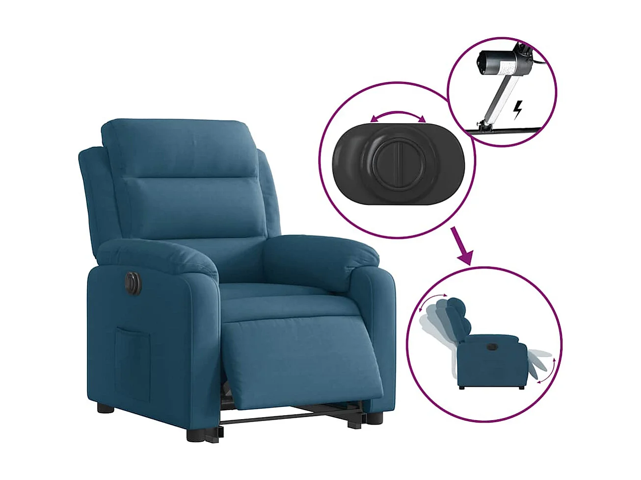 Relaxsessel mit Aufstehhilfe Elektrisch | Lounge Sessel indoor Blau Samt SHL20735