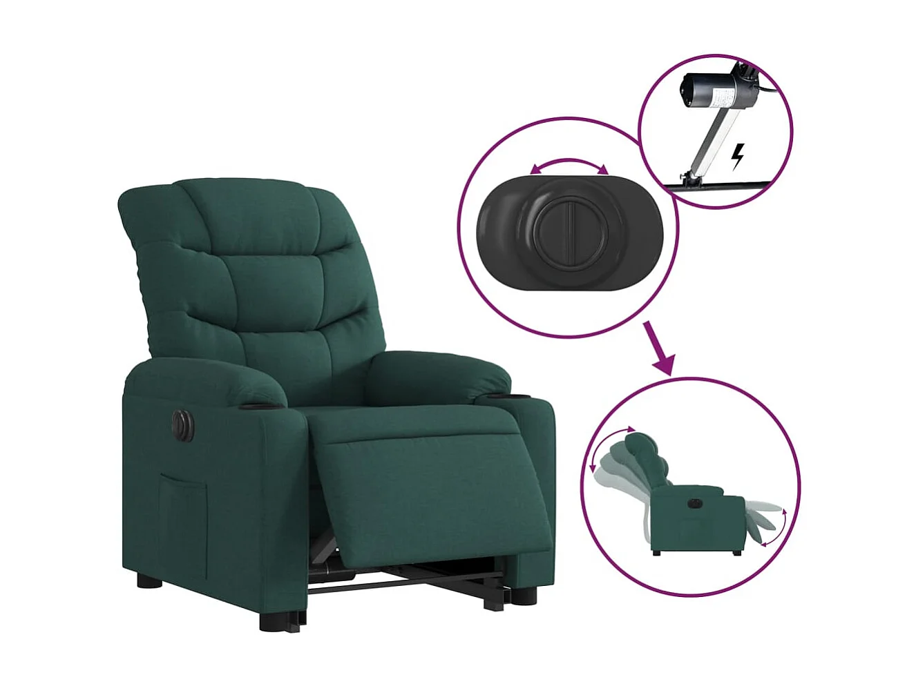 Fauteuil inclinable électrique-Chaise de relax-Fauteuil salon vert foncé tissu SHL5050