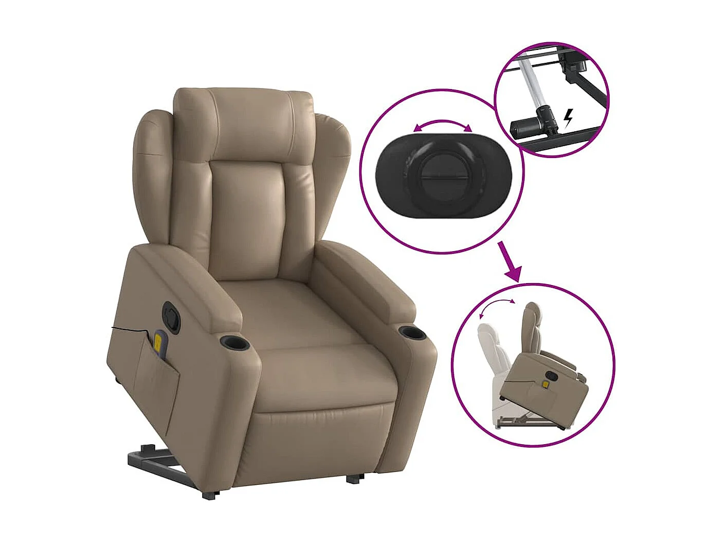 Fauteuil inclinable-Chaise de relax-Fauteuil de Massage Cappuccino Similicuir SHL4257