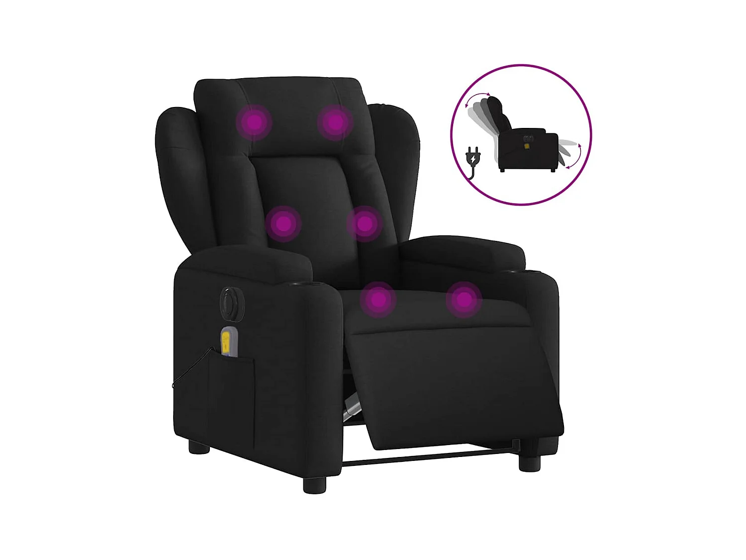 Poltrona reclinável de massagens elétrica tecido preto SHL881351