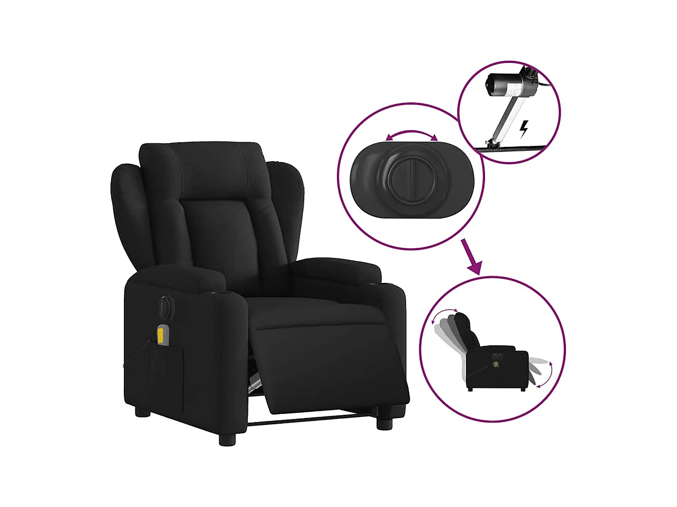 Sillón de relax | Sillón reclinable de masaje eléctrico tela negro SHL4321