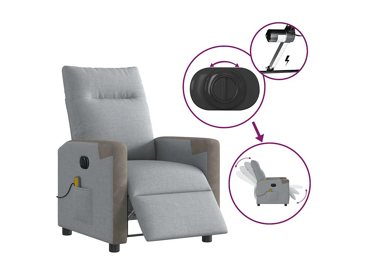 Fauteuil inclinable électrique-Fauteuil de massage de Salon gris clair tissu SHL4058