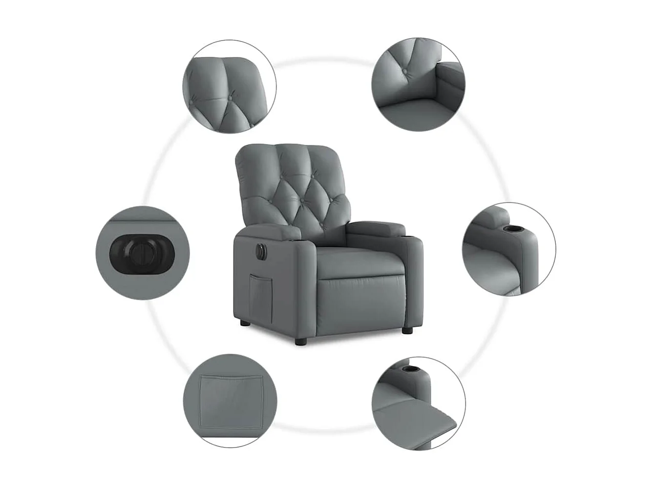 Sillón de relax | Silla | Sillón reclinable eléctrico de cuero sintético gris SHL7406