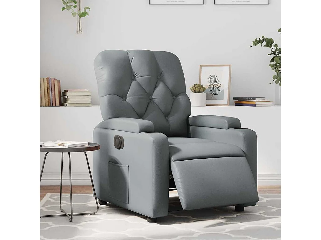 Relaxsessel Elektrisch | Lounge Sessel indoor Grau Kunstleder SHL49734