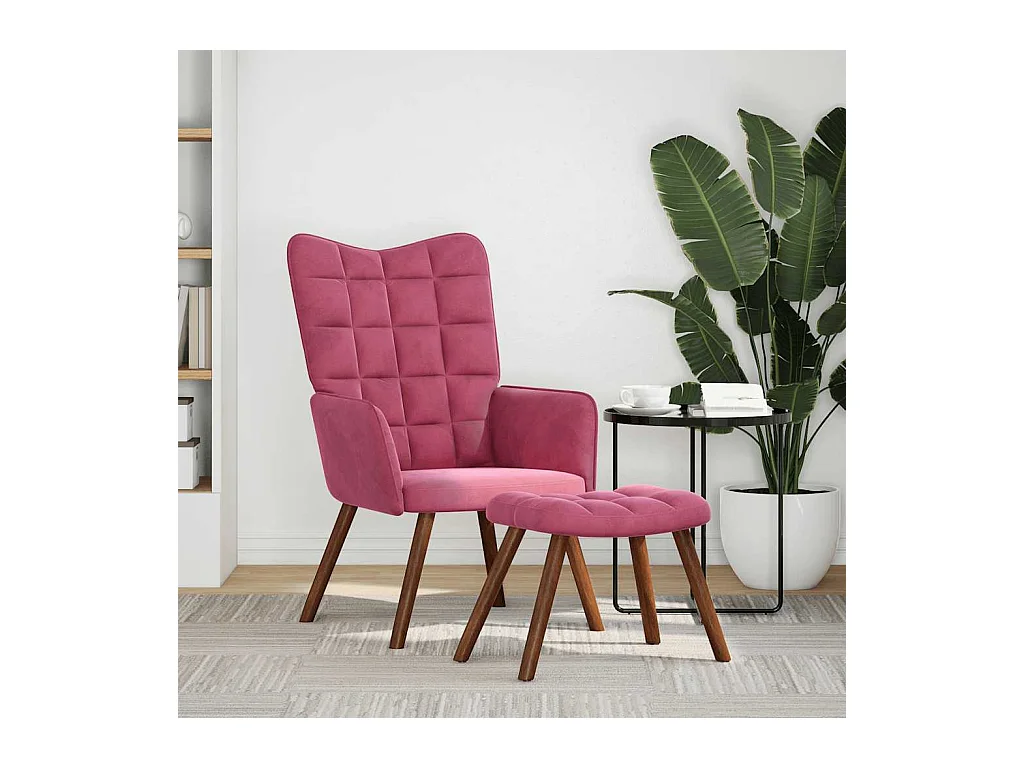 Chaise de relaxation moderne avec tabouret-Fauteuil de Salon Bordeaux Velours SHL3579