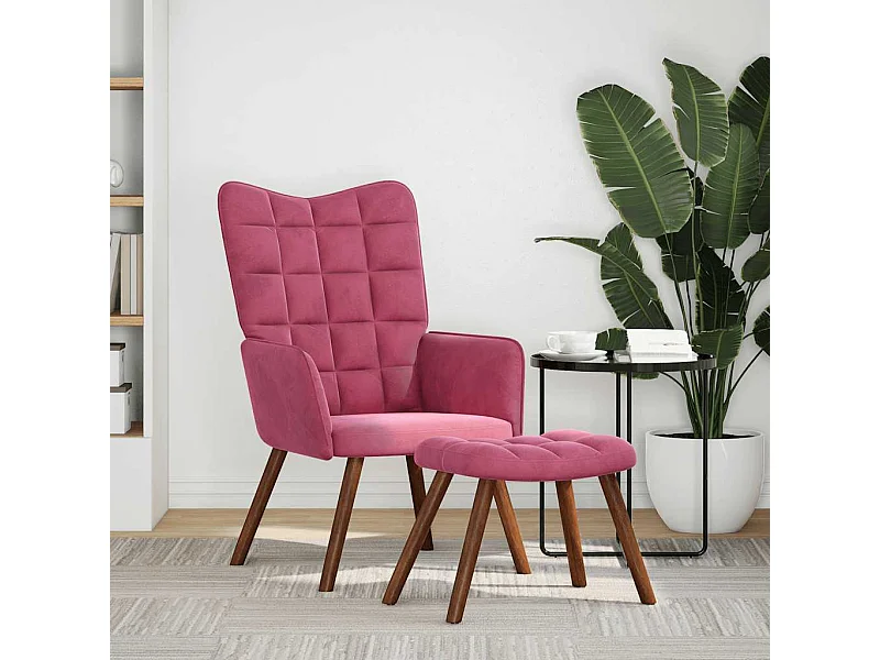 Chaise de relaxation moderne avec tabouret-Fauteuil de Salon Bordeaux Velours SHL3579
