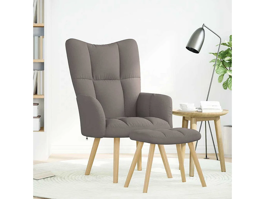Relaxsessel mit Hocker | Lounge Sessel indoor Taupe Stoff SHL9045
