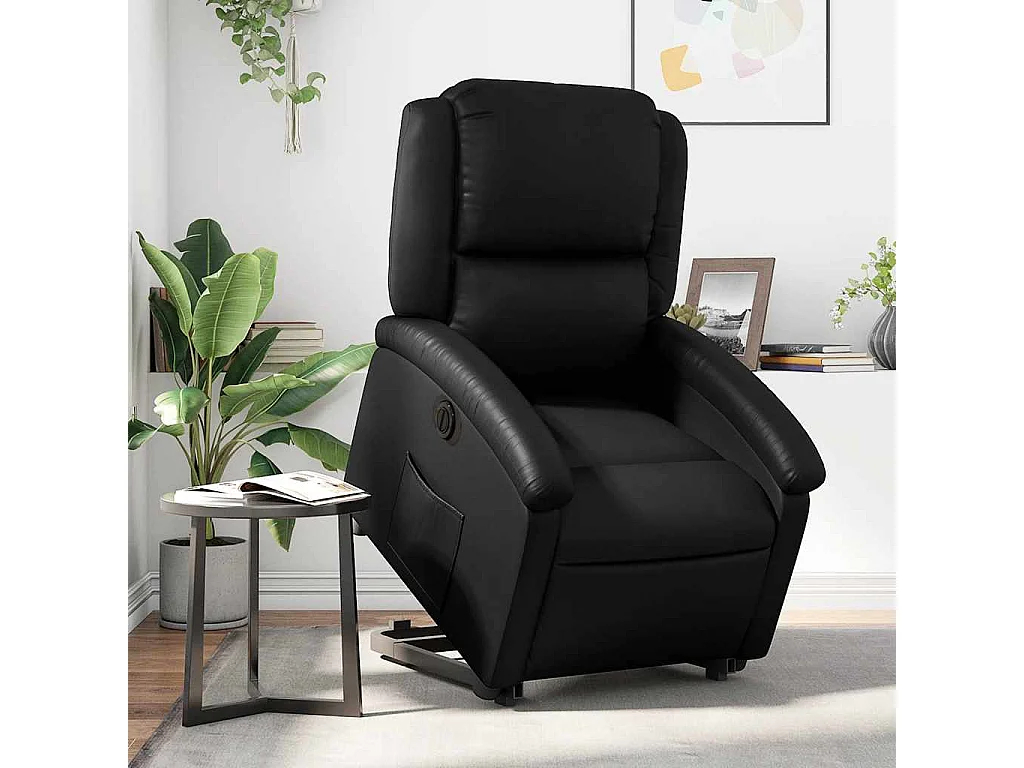 Relaxsessel mit Aufstehhilfe Elektrisch | Lounge Sessel indoor Schwarz Kunstleder SHL80856