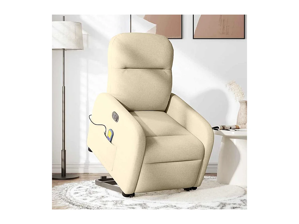 Fauteuil inclinable électrique-Chaise de relax-Fauteuil de Massage Crème Tissu SHL4618