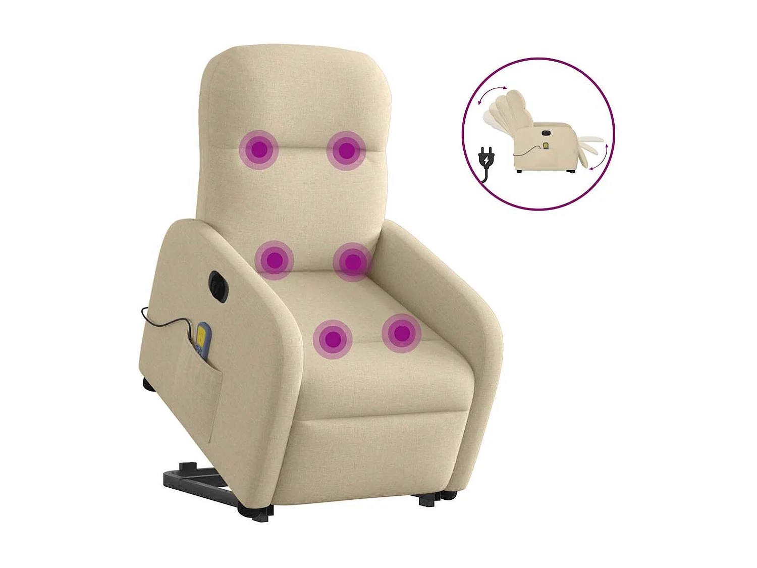 Fauteuil inclinable électrique-Chaise de relax-Fauteuil de Massage Crème Tissu SHL4618