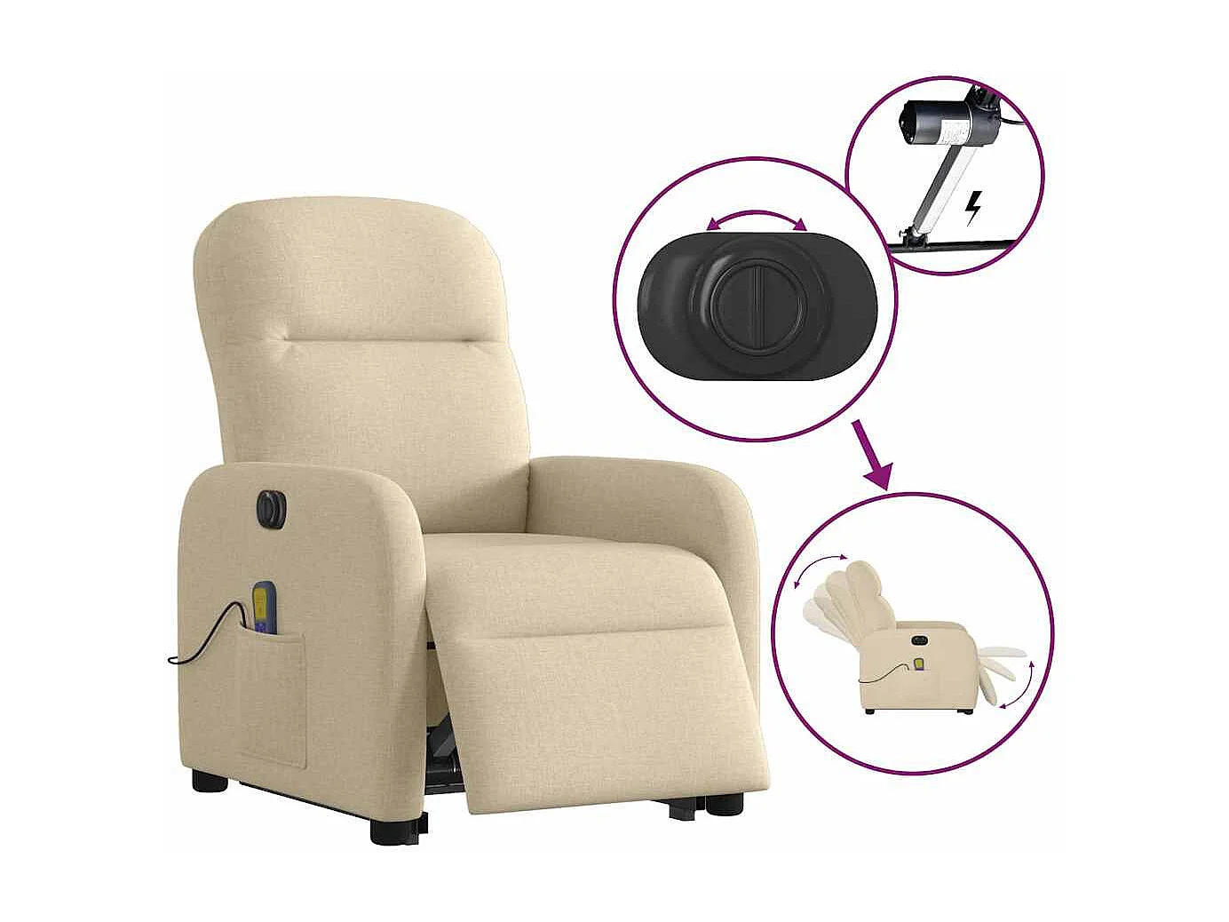 Fauteuil inclinable électrique-Chaise de relax-Fauteuil de Massage Crème Tissu SHL4618