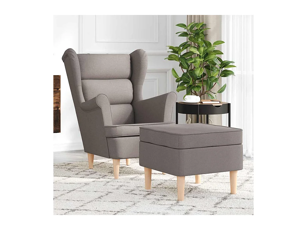 Sillón de salón | Silla de relax con taburete reposapiés de tela gris taupe SHL8684