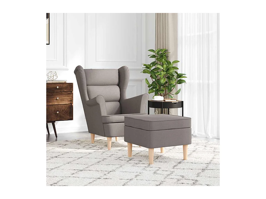 Sillón de salón | Silla de relax con taburete reposapiés de tela gris taupe SHL8684