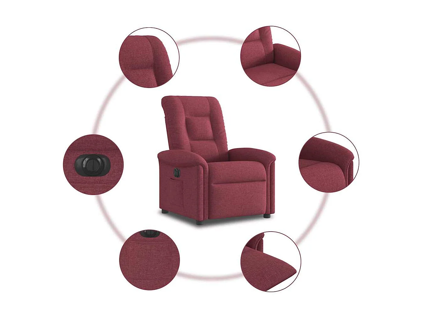 Fauteuil inclinable électrique-Chaise de relax-Fauteuil TV Rouge bordeaux Tissu SHL1577