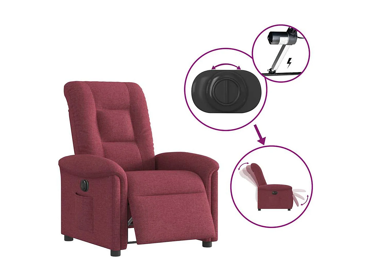 Fauteuil inclinable électrique-Chaise de relax-Fauteuil TV Rouge bordeaux Tissu SHL1577