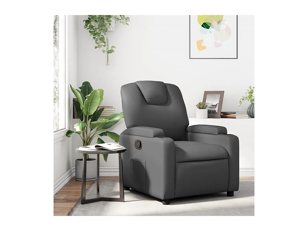Fauteuil inclinable-Chaise de relax-Fauteuil salon gris similicuir SHL4425