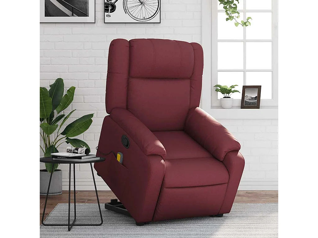 Massagesessel mit Aufstehhilfe | Relaxsessel Weinrot Kunstleder SHL72671