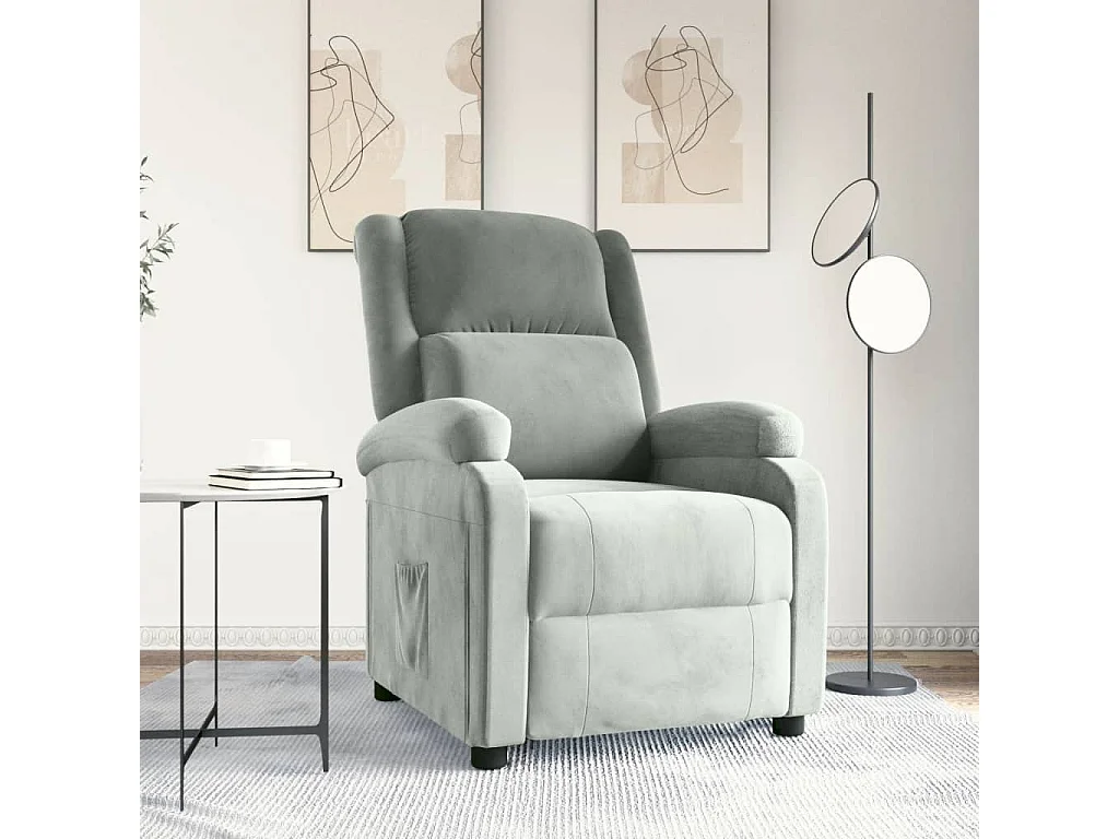 Fauteuil inclinable-Fauteuil de salon gris clair velours SHL3532