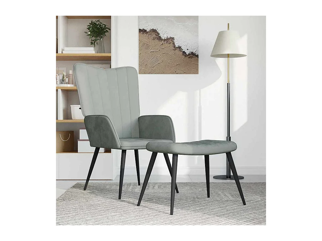 Fauteuil de relaxation Scandinave avec repose-pied Gris clair Velours SHL3048
