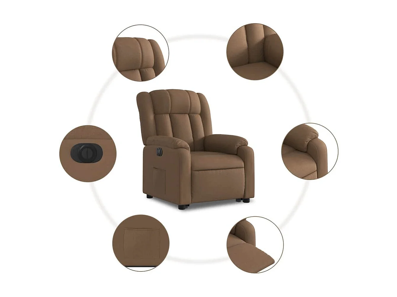 Silla de relax | Sillón eléctrico reclinable elevable de tela marrón SHL6687