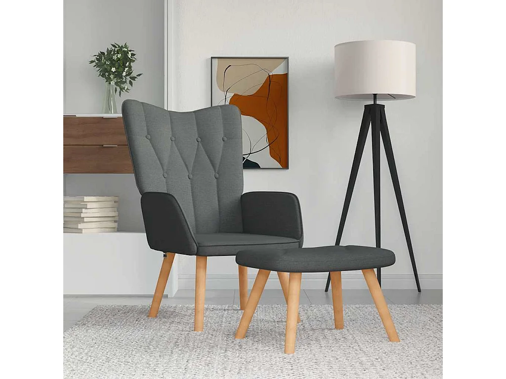 Fauteuil de relaxation moderne avec tabouret Gris foncé Tissu SHL4778