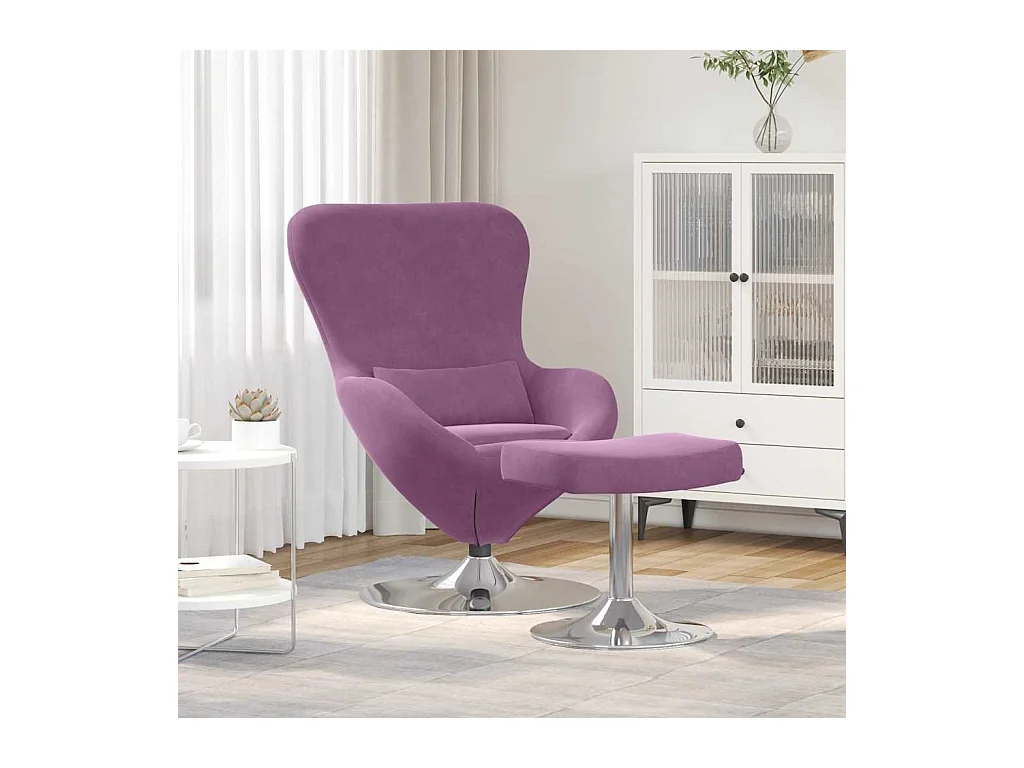 Silla de relax | Sillón Huevo con Puff Morado 63x73x90 cm Terciopelo SHL7723