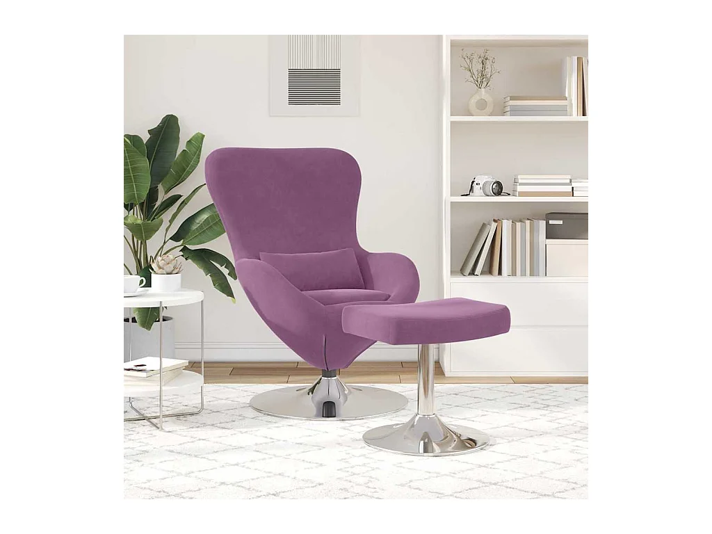 Silla de relax | Sillón Huevo con Puff Morado 63x73x90 cm Terciopelo SHL7723