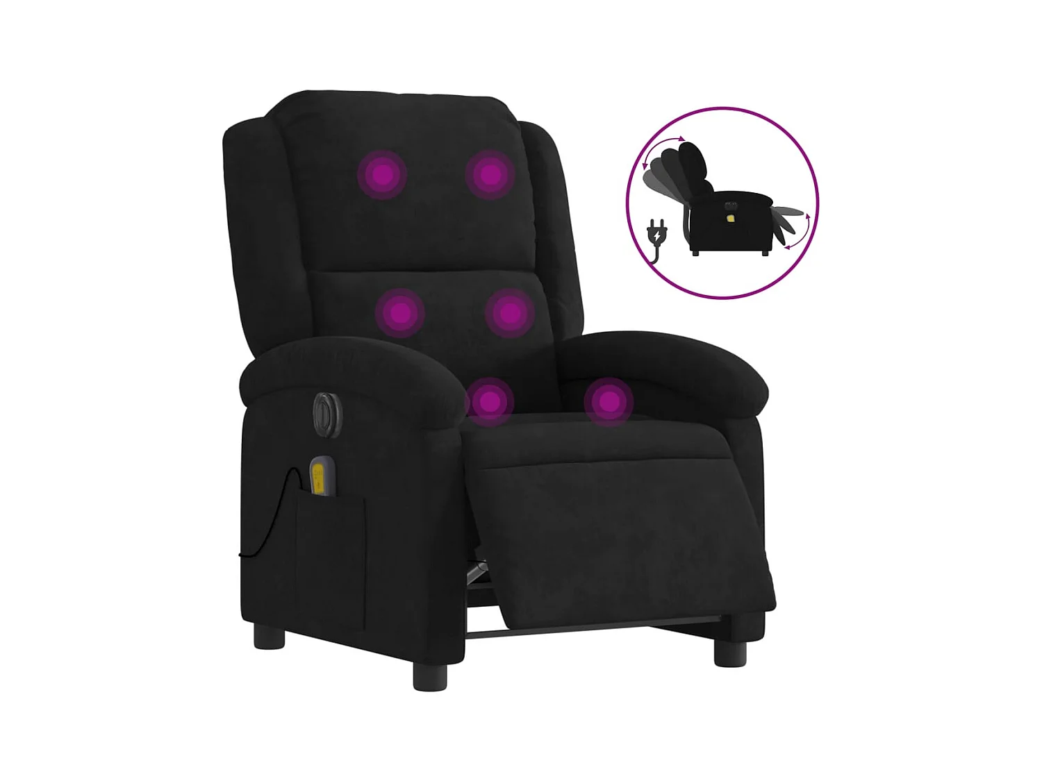 Sillón de relax | Sillón reclinable de masaje eléctrico terciopelo negro SHL6526